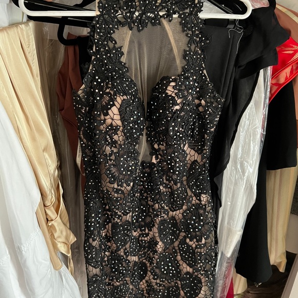 Sherri Hill Black Beaded Backless Dress
